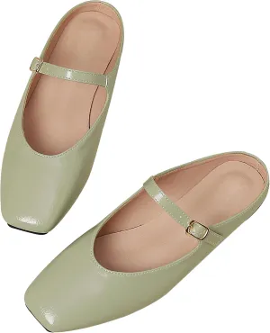 Dear Time Women's Mules Dress Square Toe Flats Backless Slip On Slides Mary Jane Mules Loafer Shoes