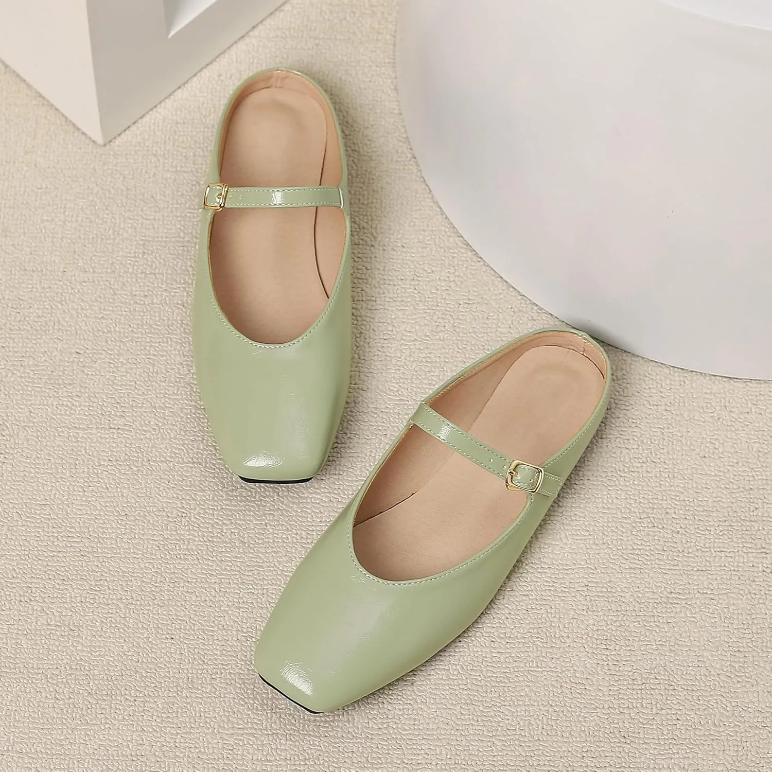 Dear Time Women's Mules Dress Square Toe Flats Backless Slip On Slides Mary Jane Mules Loafer Shoes