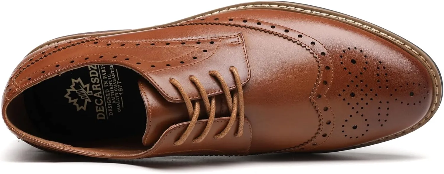 DECARSDZ Mens Classic Oxford Wingtip Modern Formal Lace Up Dress Shoes Wedding Shoe