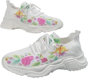 Dhaey Women's Floral Print Lace-up Breathable Orthopedic Sneakers, Multicolor, Size 35-42