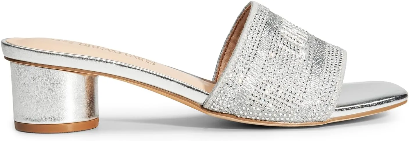 DREAM PAIRS Women's Square Open Toe Slip on Heels for women Low Block Chunky Heeled Sandals Slide Sandals Comfortable Casual Fashion Pumps Shoes