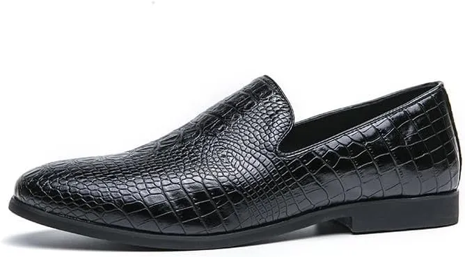 Dress Formal Shoes for Men Slip On Pointed Burnished Toe Crocodile Print Loafer Low Top Anti-Slip Rubber Sole Casual