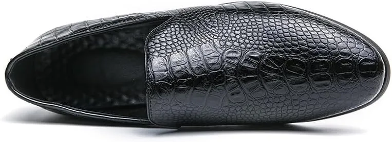Dress Formal Shoes for Men Slip On Pointed Burnished Toe Crocodile Print Loafer Low Top Anti-Slip Rubber Sole Casual