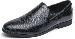 Dress Formal Shoes for Men Slip On Pointed Burnished Toe Crocodile Print Loafer Low Top Anti-Slip Rubber Sole Casual