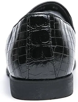 Dress Formal Shoes for Men Slip On Pointed Burnished Toe Crocodile Print Loafer Low Top Anti-Slip Rubber Sole Casual