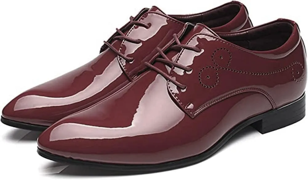 Dress Shoes for Men Pointed Toe Classic Patent Leather Lace Up Oxford Blue Red White