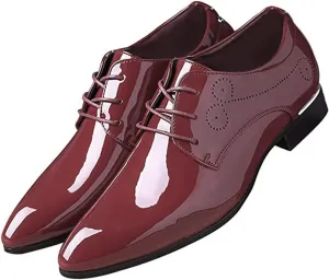 Dress Shoes for Men Pointed Toe Classic Patent Leather Lace Up Oxford Blue Red White