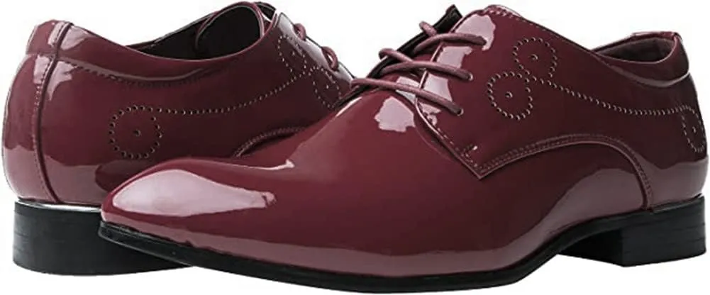 Dress Shoes for Men Pointed Toe Classic Patent Leather Lace Up Oxford Blue Red White