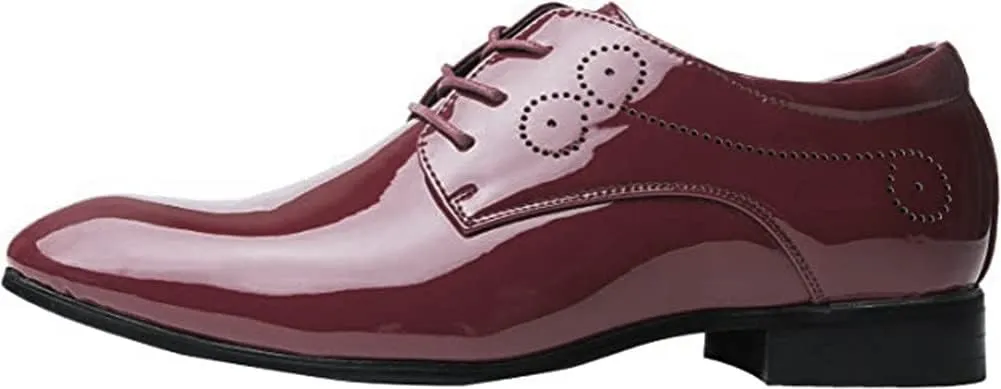 Dress Shoes for Men Pointed Toe Classic Patent Leather Lace Up Oxford Blue Red White