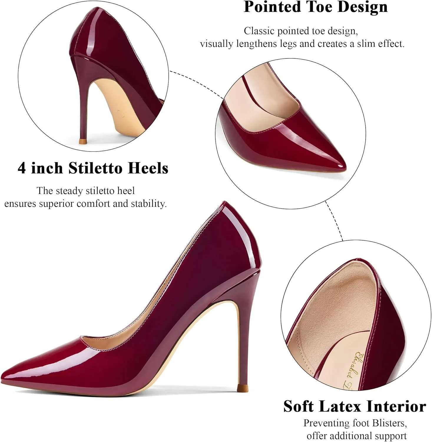 Elisabet Tang Women's High Heels Pumps Closed Pointed Toe Stiletto 4inch Heels Classic Office Special Dressy Wedding Pump Shoes