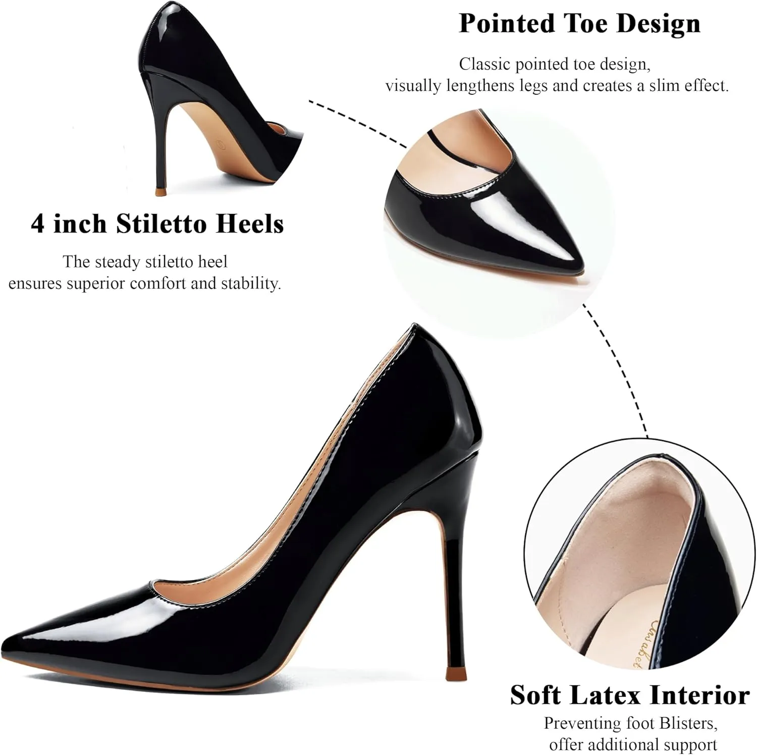 Elisabet Tang Women's High Heels Pumps Closed Pointed Toe Stiletto 4inch Heels Classic Office Special Dressy Wedding Pump Shoes