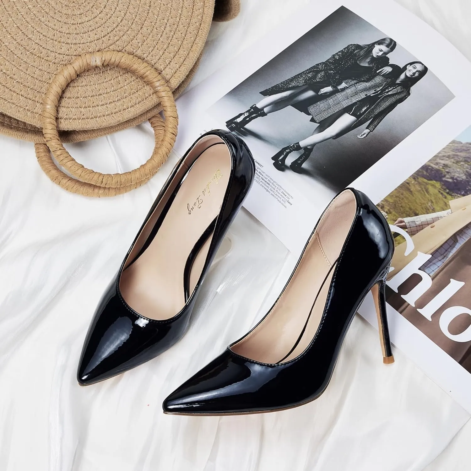 Elisabet Tang Women's High Heels Pumps Closed Pointed Toe Stiletto 4inch Heels Classic Office Special Dressy Wedding Pump Shoes