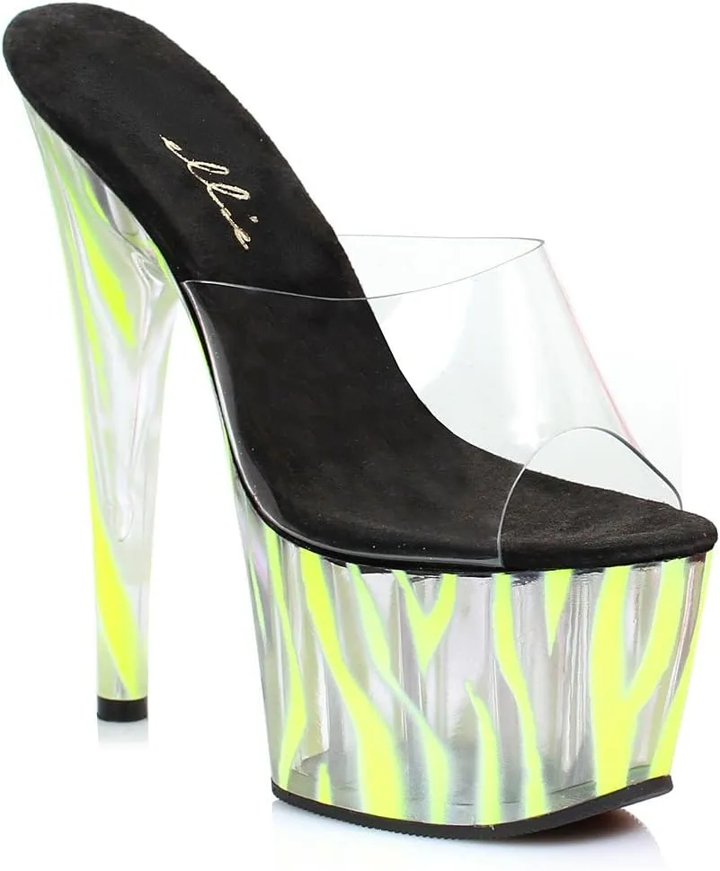 Ellie Shoes 7 Inch Mule with Blacklight Zebra Pattern