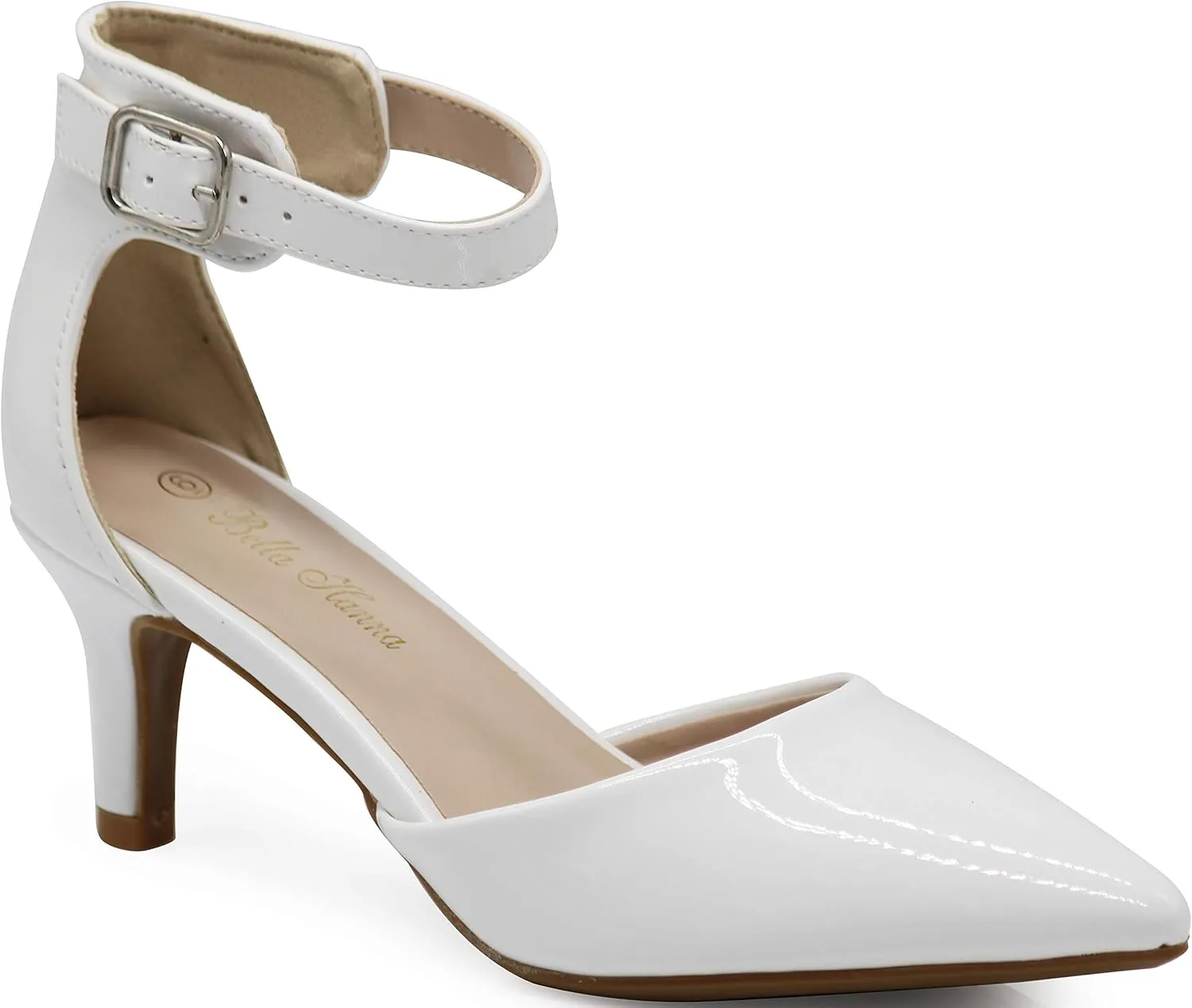 Enzo Romeo Jputa Women's Pointy Toe High Mid Heel Sexy Ankle Strap Sandals Ballerina Dress Pump Ballet Wedding Patent Harlow Pump Shoes