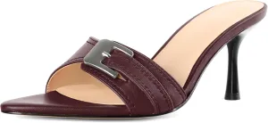 Esvowido Womens Mule Heels Pointed Open Toe Heeled Sandals 2.95 Inch Stiletto Mules with Buckle Work Party Wedding Summer Shoes