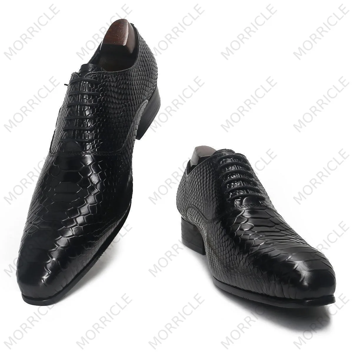 Exotic Black Python Print Oxford Shoes