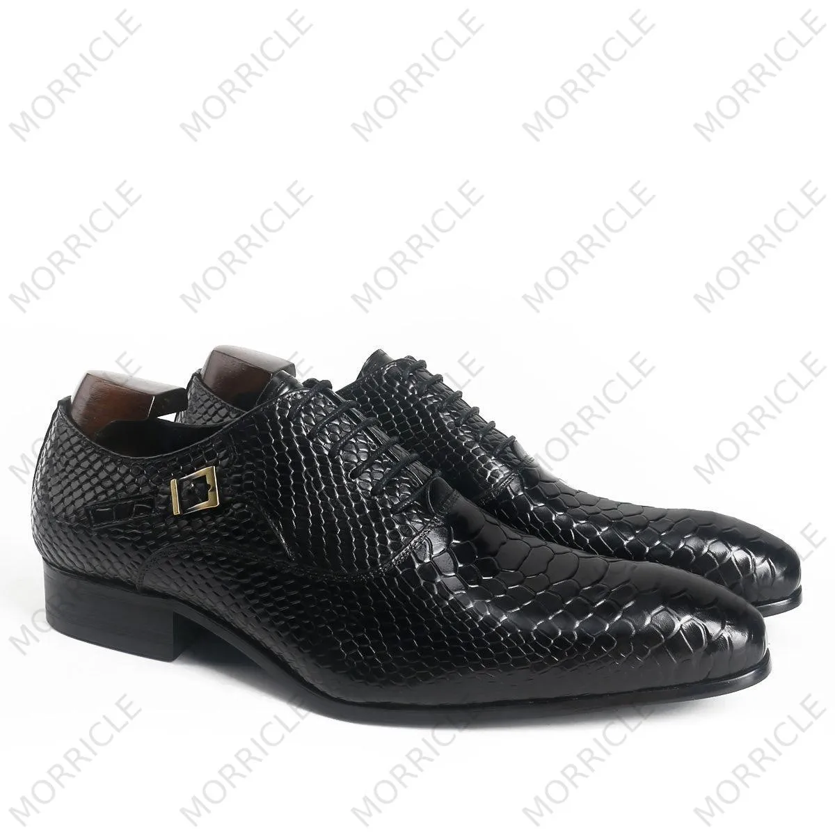 Exotic Black Python Print Oxford Shoes