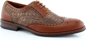 Ferro Aldo Alan M139001G Mens Classic Perforated Duo-Texture Lace-up Wingtip Oxford Dress Shoes