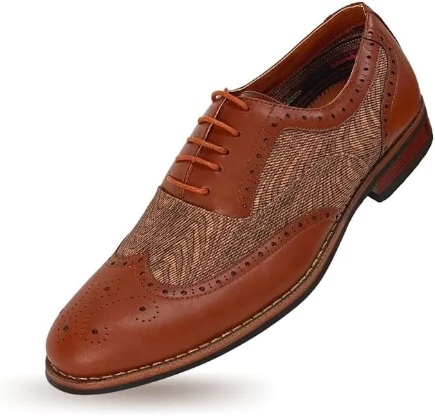 Ferro Aldo Alan M139001G Mens Classic Perforated Duo-Texture Lace-up Wingtip Oxford Dress Shoes