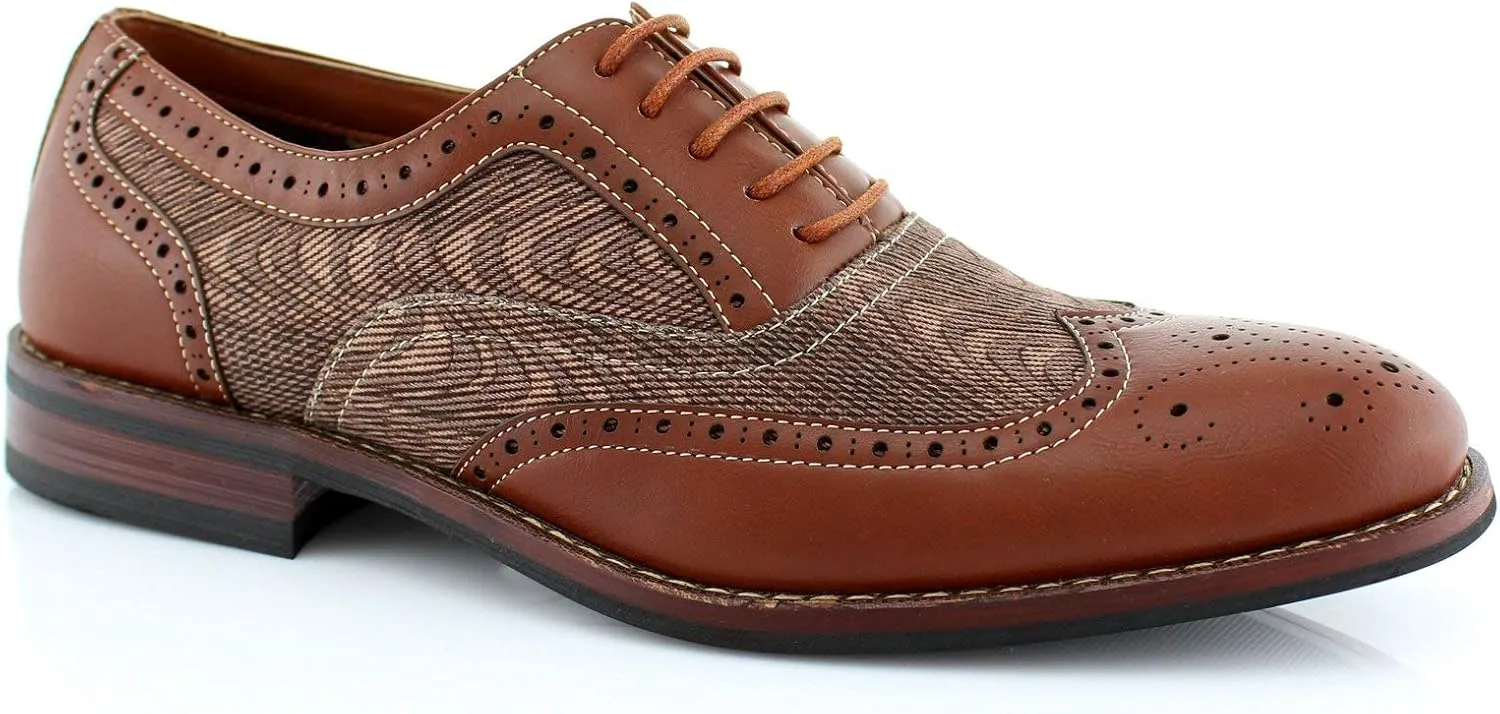 Ferro Aldo Alan M139001G Mens Classic Perforated Duo-Texture Lace-up Wingtip Oxford Dress Shoes