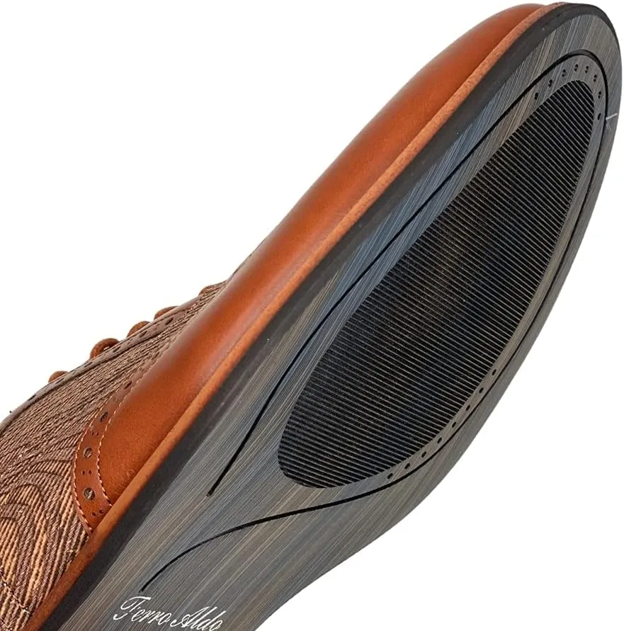 Ferro Aldo Alan M139001G Mens Classic Perforated Duo-Texture Lace-up Wingtip Oxford Dress Shoes