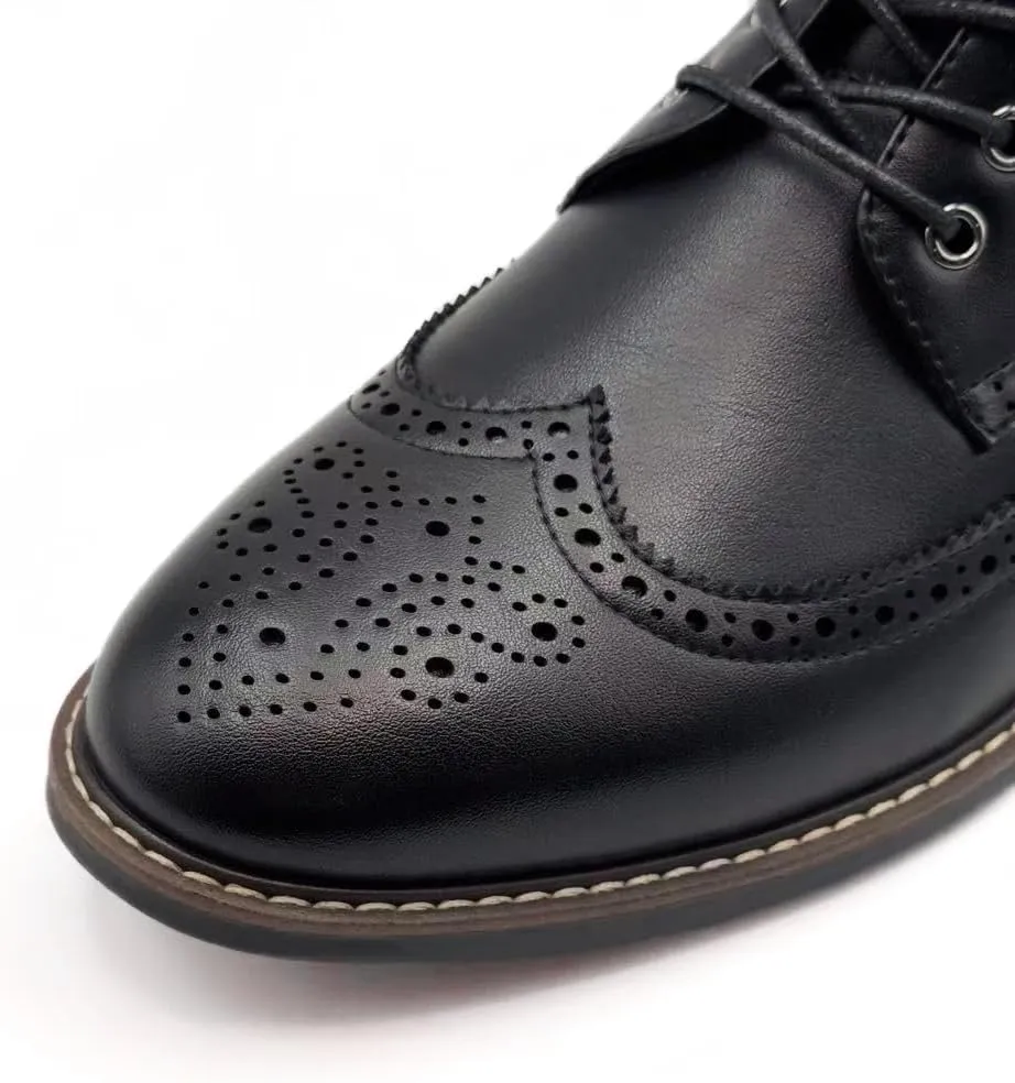 Finishing & Sewing Men's Wingtip Toe Boots, Classic Brogue Style, Oxford Lace Up Dress Shoes
