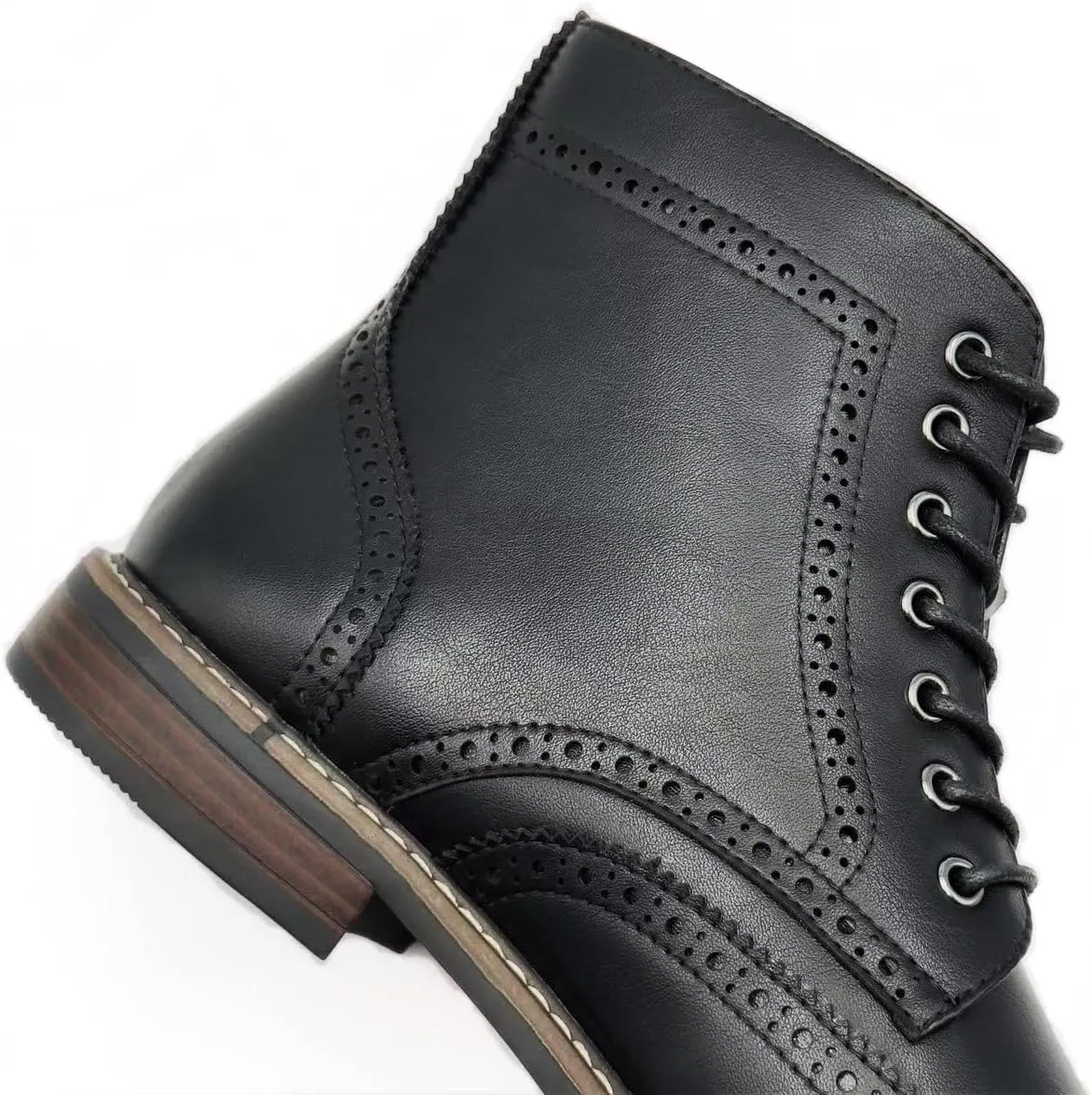 Finishing & Sewing Men's Wingtip Toe Boots, Classic Brogue Style, Oxford Lace Up Dress Shoes