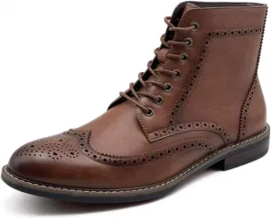 Finishing & Sewing Men's Wingtip Toe Boots, Classic Brogue Style, Oxford Lace Up Dress Shoes