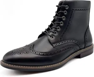 Finishing & Sewing Men's Wingtip Toe Boots, Classic Brogue Style, Oxford Lace Up Dress Shoes