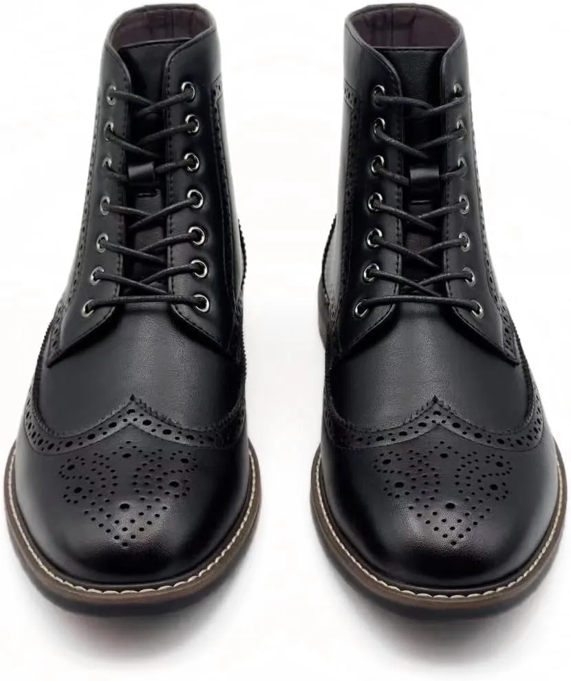 Finishing & Sewing Men's Wingtip Toe Boots, Classic Brogue Style, Oxford Lace Up Dress Shoes