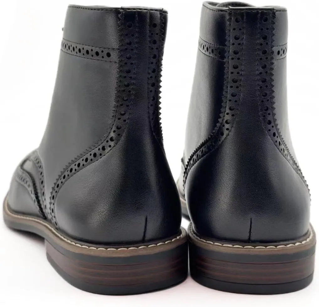 Finishing & Sewing Men's Wingtip Toe Boots, Classic Brogue Style, Oxford Lace Up Dress Shoes