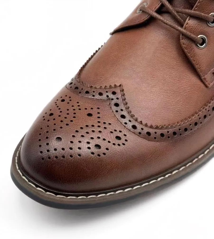 Finishing & Sewing Men's Wingtip Toe Boots, Classic Brogue Style, Oxford Lace Up Dress Shoes