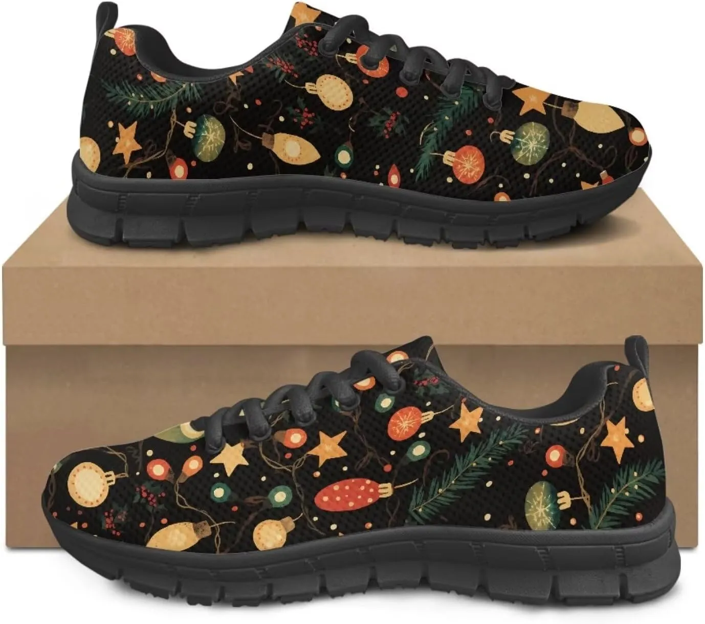FKELYI Christmas Running Shoes for Women Athletic Tennis Sneakers Breathable Walking Flats