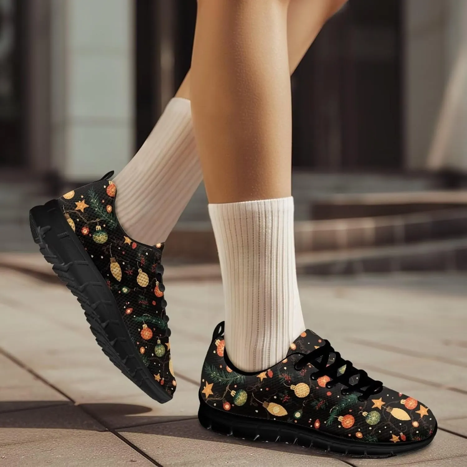 FKELYI Christmas Running Shoes for Women Athletic Tennis Sneakers Breathable Walking Flats