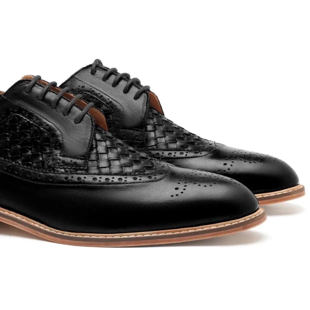 Flare Mens Black Oxford Woven Shoes | Handmade
