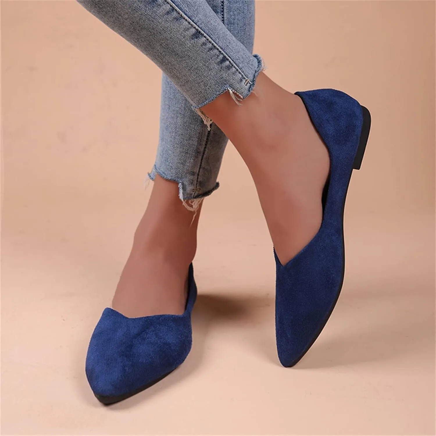 Flats for Women Pointed Toe Slip On Shoes Comfortable Flat Shoes Suede Ballet Flats Dress Shoe