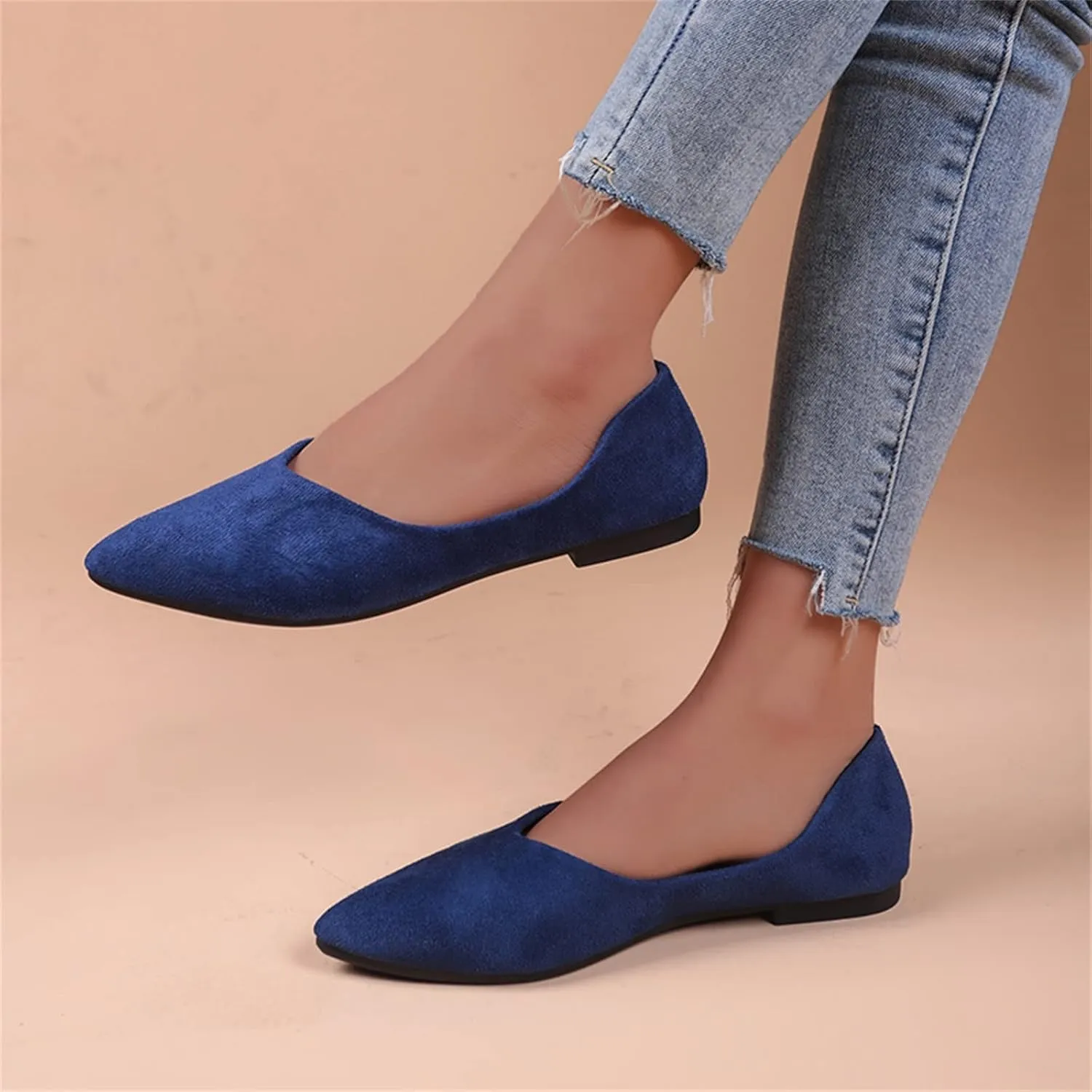 Flats for Women Pointed Toe Slip On Shoes Comfortable Flat Shoes Suede Ballet Flats Dress Shoe