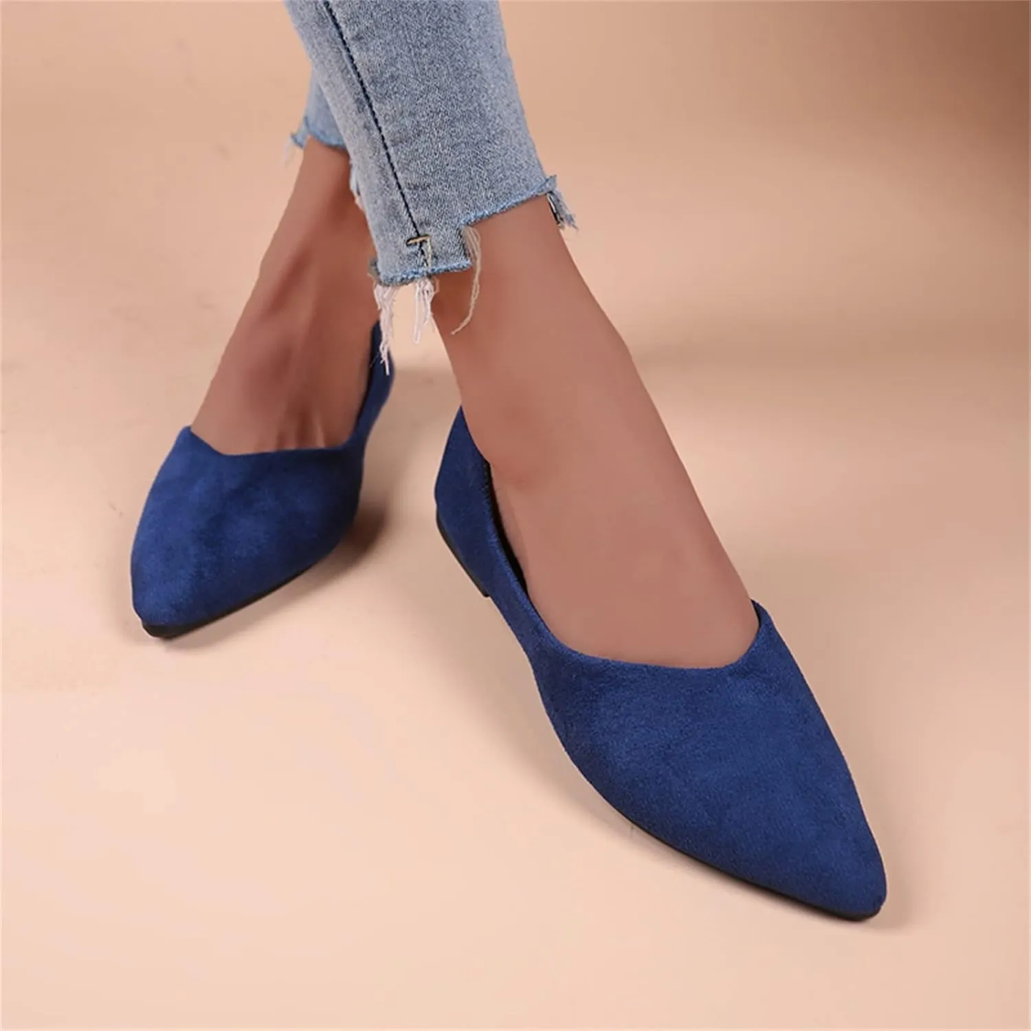 Flats for Women Pointed Toe Slip On Shoes Comfortable Flat Shoes Suede Ballet Flats Dress Shoe