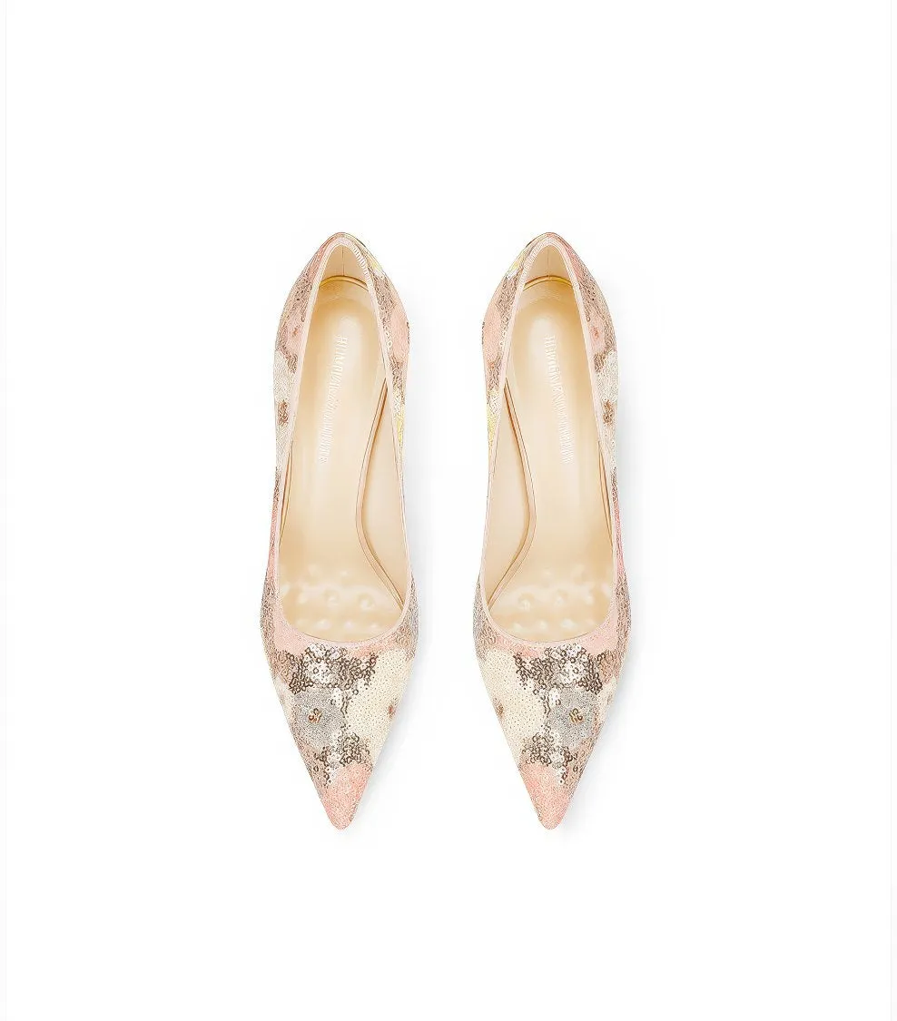 Floral Sequin Pointy Toe High Heels