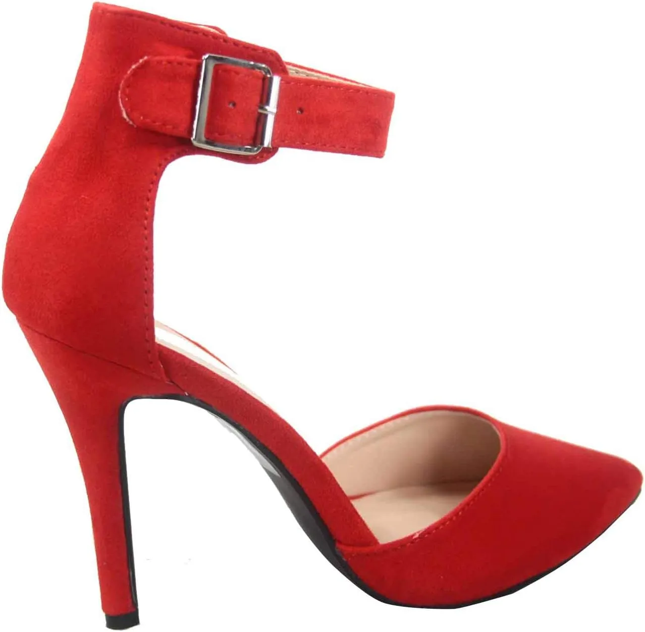 Forever Link Young-02 Womens Closed Pointy Toe Dorsay Ankle Strap Stiletto High Heel Pump Sandal