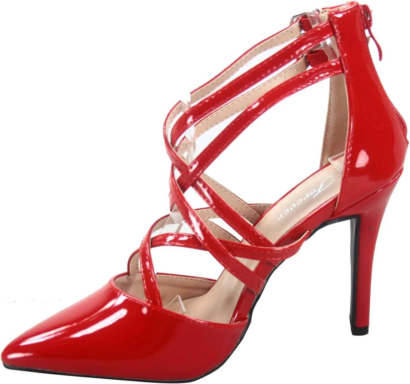 Forever Link Young-02 Womens Closed Pointy Toe Dorsay Ankle Strap Stiletto High Heel Pump Sandal