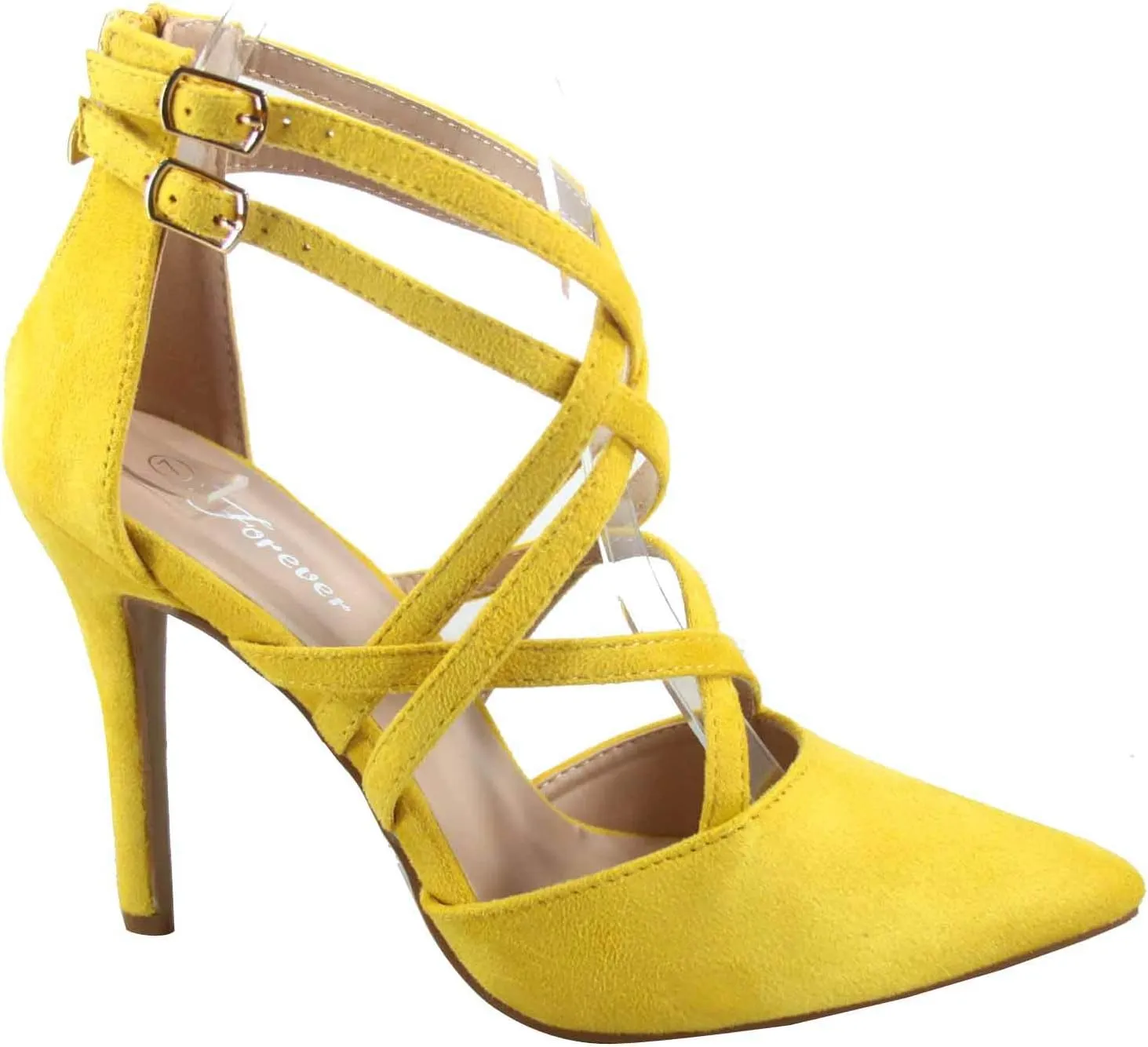 Forever Link Young-02 Womens Closed Pointy Toe Dorsay Ankle Strap Stiletto High Heel Pump Sandal