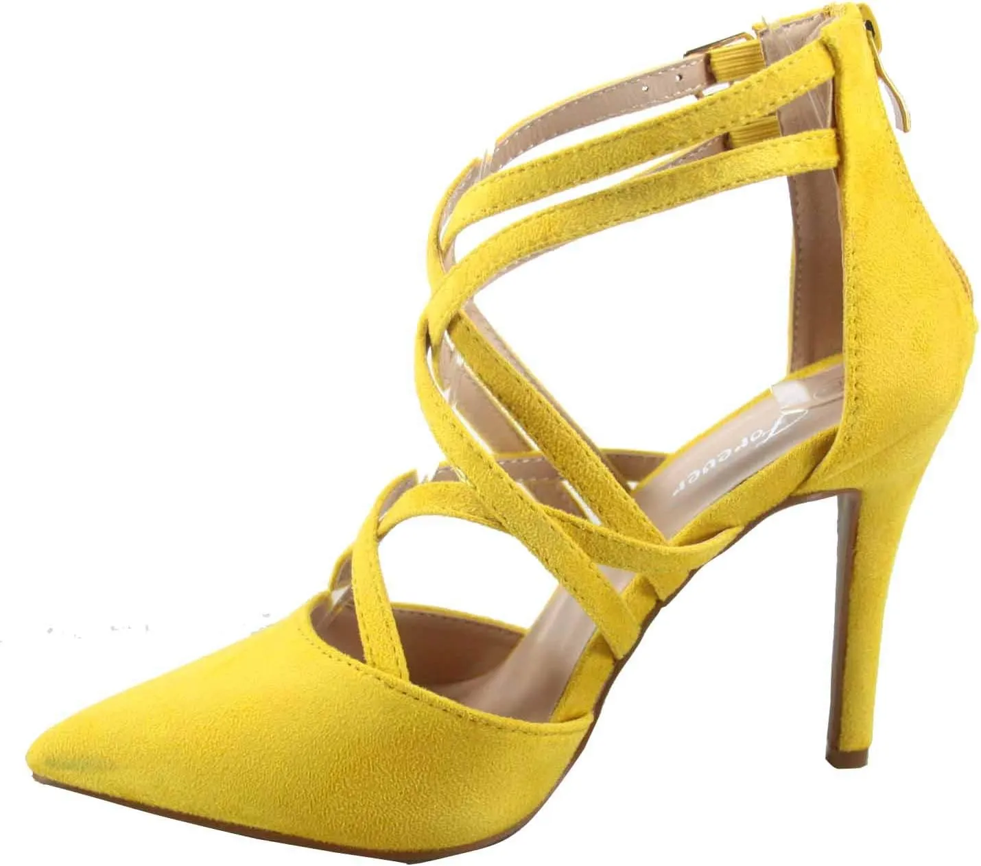 Forever Link Young-02 Womens Closed Pointy Toe Dorsay Ankle Strap Stiletto High Heel Pump Sandal