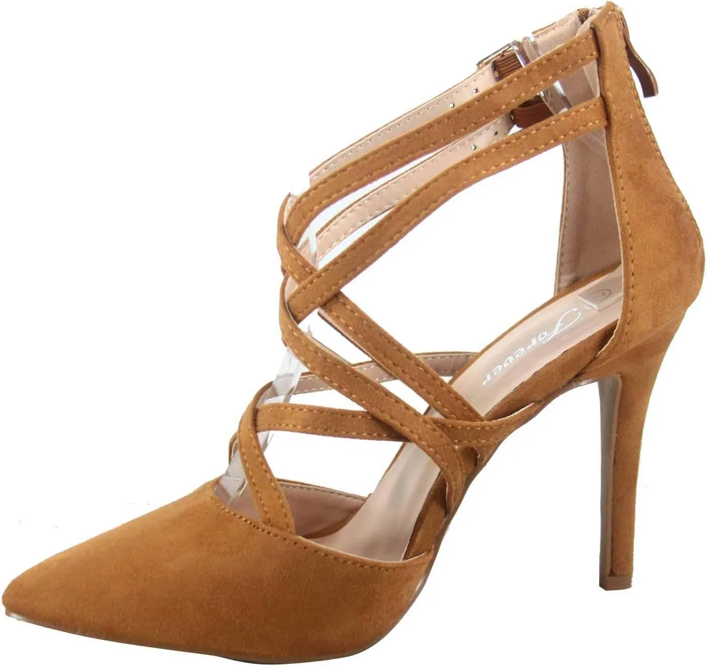 Forever Link Young-02 Womens Closed Pointy Toe Dorsay Ankle Strap Stiletto High Heel Pump Sandal