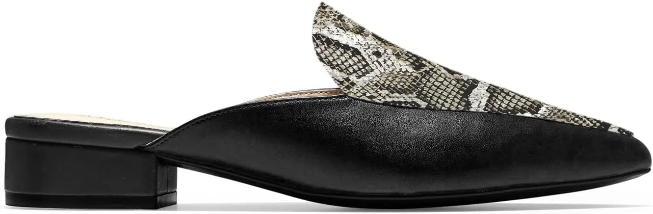 FOWT V-Shaped Snakeskin Embossed Backless Mules Women Pointed Toe Low Chunky Heel Sandals Ladies Slip on Side Unisex Shoes for Office Dress Party 4-16 US Size