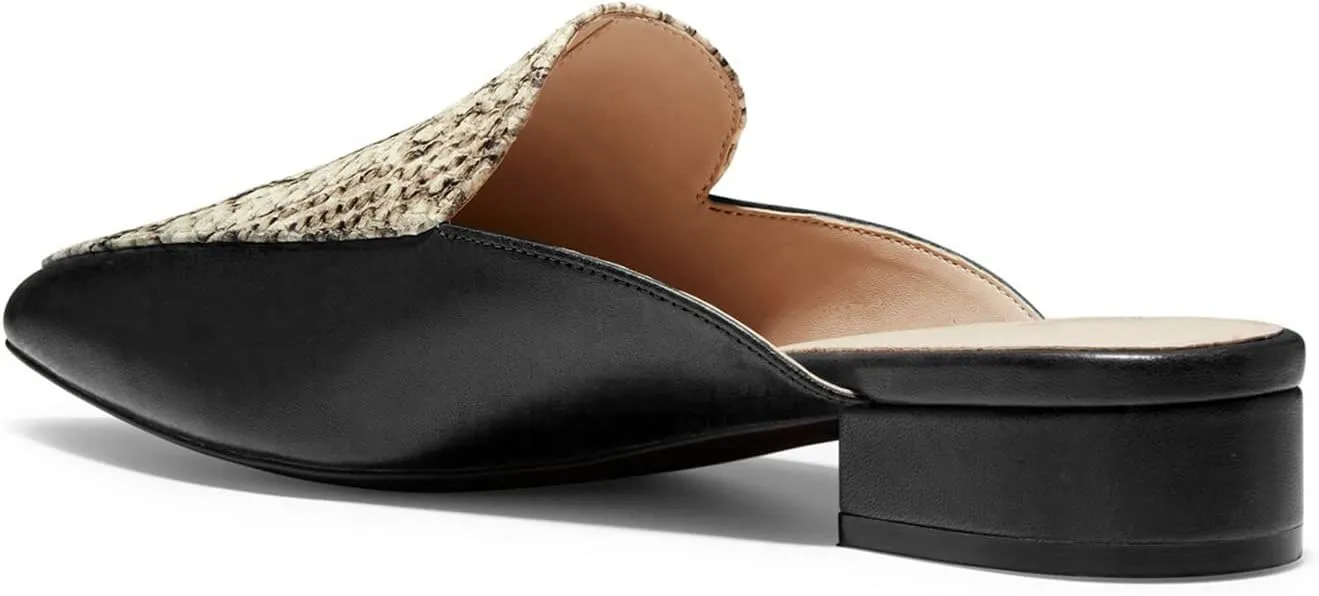 FOWT V-Shaped Snakeskin Embossed Backless Mules Women Pointed Toe Low Chunky Heel Sandals Ladies Slip on Side Unisex Shoes for Office Dress Party 4-16 US Size