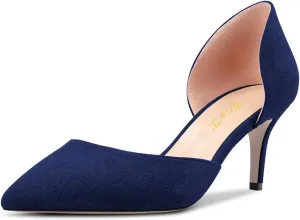 FOWT Women Classic Pointed Toe Pumps Kitten Mid Heel D'orsays Slip on Wedding Evening Prom Shoes Size 4-16 US