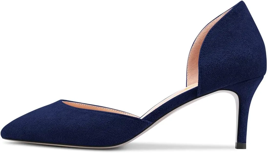 FOWT Women Classic Pointed Toe Pumps Kitten Mid Heel D'orsays Slip on Wedding Evening Prom Shoes Size 4-16 US
