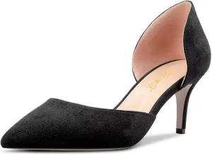 FOWT Women Classic Pointed Toe Pumps Kitten Mid Heel D'orsays Slip on Wedding Evening Prom Shoes Size 4-16 US