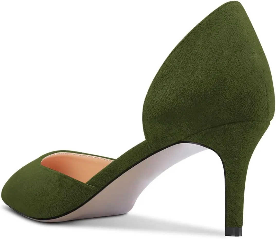 FOWT Women Classic Pointed Toe Pumps Kitten Mid Heel D'orsays Slip on Wedding Evening Prom Shoes Size 4-16 US